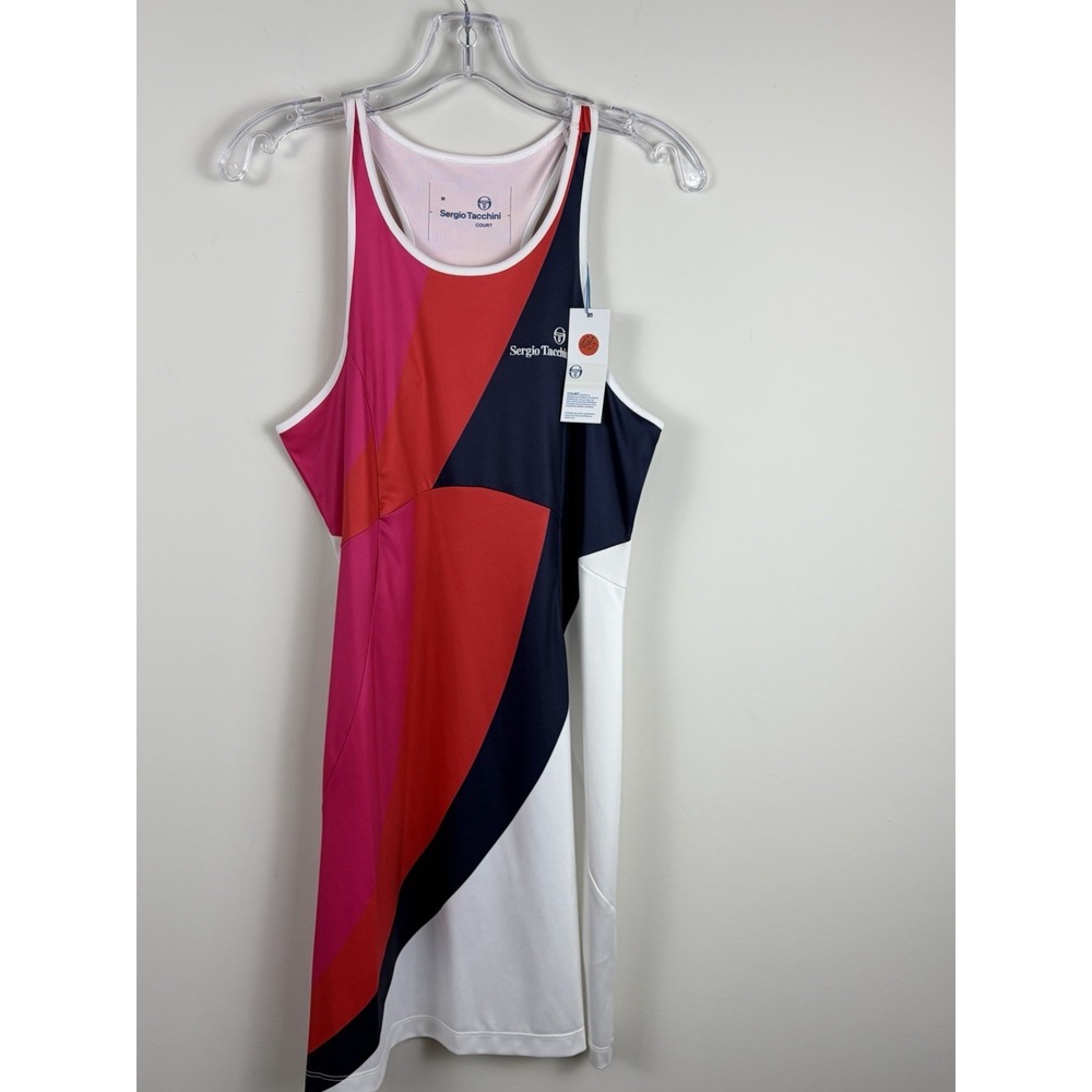 Sergio Tacchini Court Tennis Dress Women M Red Pink White Blue Recycled Poly NWT